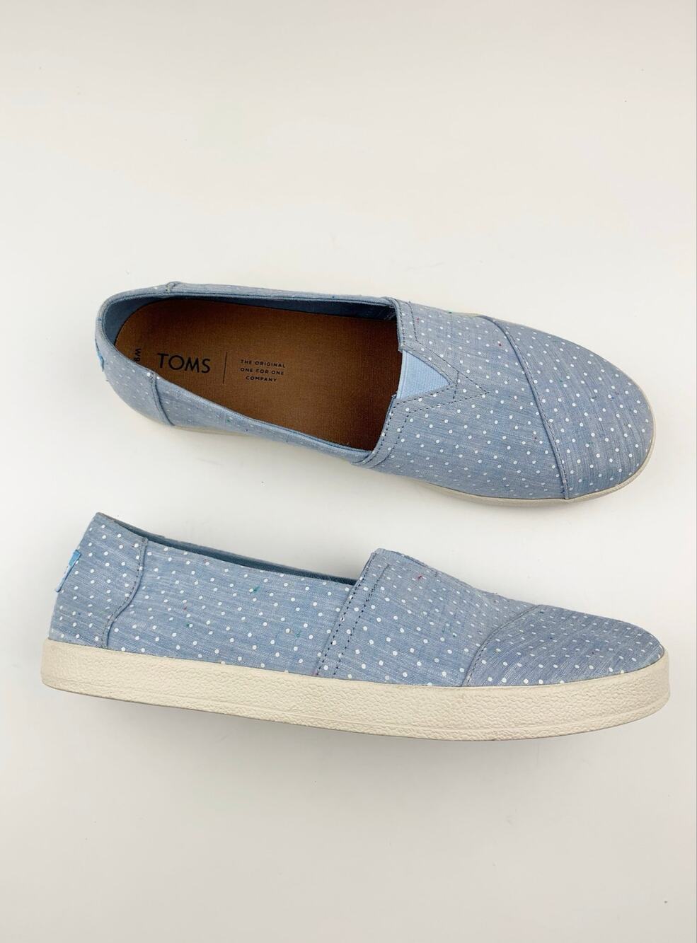 Toms Avalon Slip On Shoes Casual Sneakers Blue Polka Dot Comfort Women's 9.5